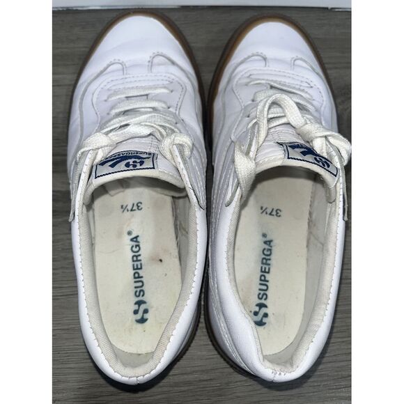 Superga Womens Leatther Low Top Lace Up Fashion Sneakers White Brown Size 7 - Picture 9 of 10